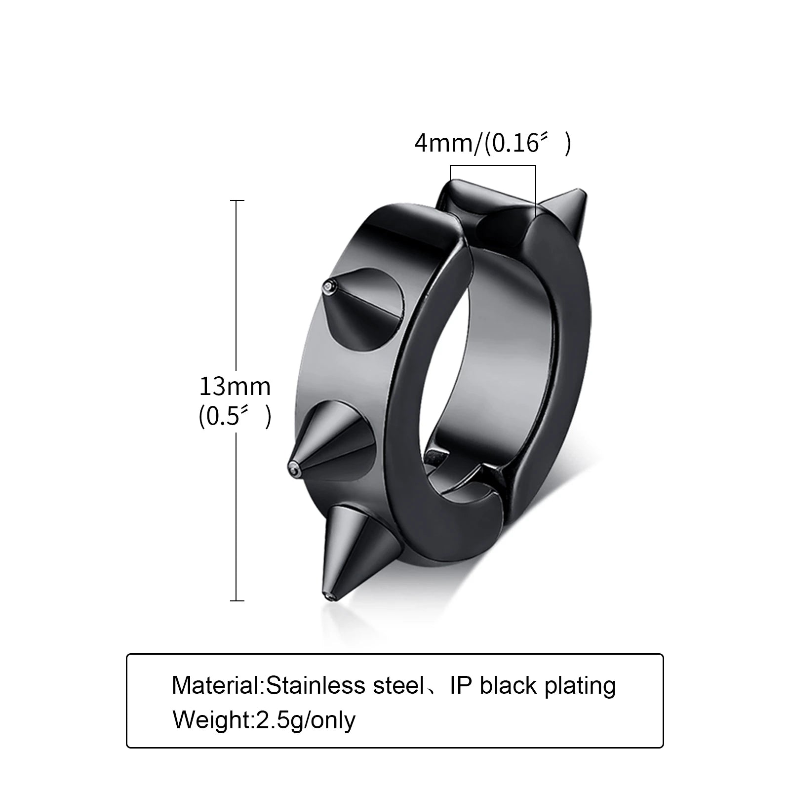 Vnox Punk Clip Earrings for Men Women, Black Stainless Steel Ear Accessory, Gothic Rock Hiphop Hoop Circle Earring 1 Piece - Madeinsea©