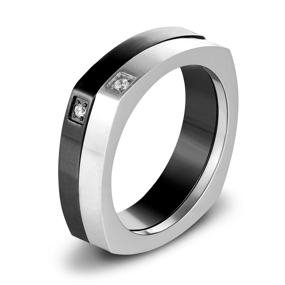 TYO Stainless Steel Double Layer Rings For Women Men Luxury Cubic Zirconia Elegant Rings Party Wedding Band Couple Jewelry