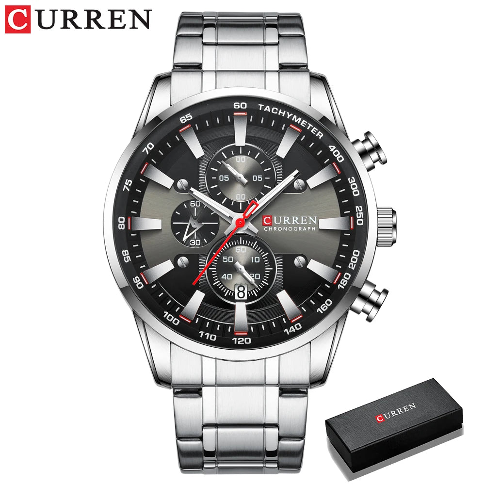 CURREN Man Watches Luxury Sporty Chronograph Wristwatches for Men Quartz Stainless Steel Band Clock Luminous Hands - Madeinsea©