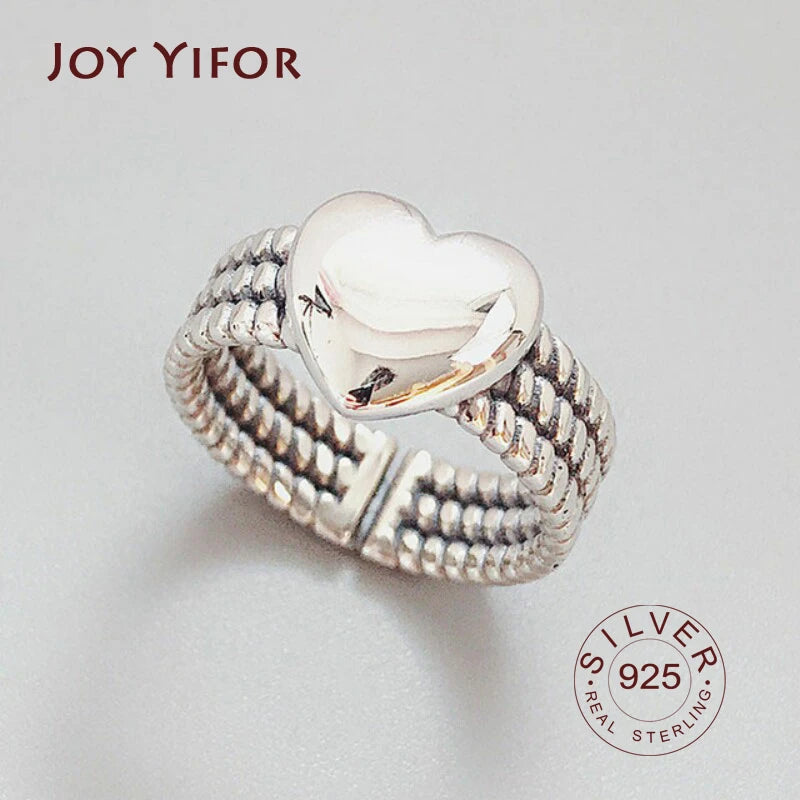 BFCLUB  Silver Color LOVE Heart Rings Vintage Handmade Weave Thai Silver Elegant Party Jewelry Gifts for Women Couples