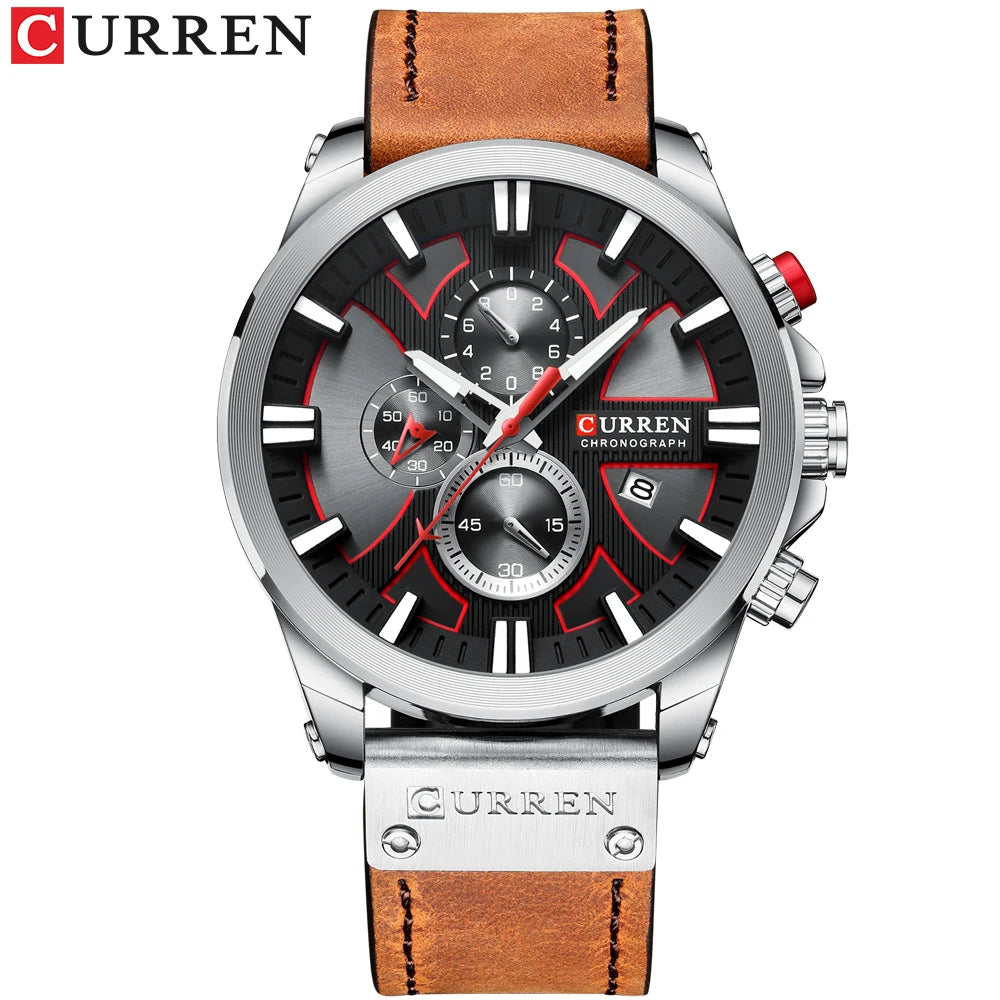 Montre CURREN Chronographe Sport Montre à Quartz Montre-bracelet en cuir pour homme Relogio Masculino Cadeau Mode pour Homme