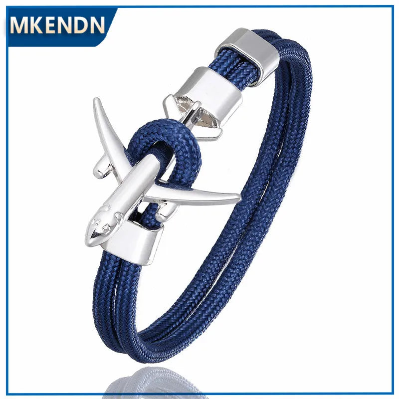 MKENDN Ankerarmbänder für Damen und Herren, Charm-Armband aus Paracord mit Überlebensseilkette und Metallhaken im Flugzeugstil, Sommer-Schmuck