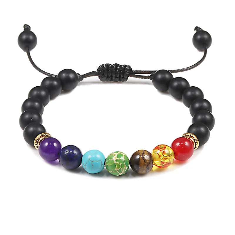 7 Chakra Beads Natural Lava Tiger Eye Stone Bracelet For Women Men Healing Balance Therapy Bracelets Jewelry Prayer Adjustable