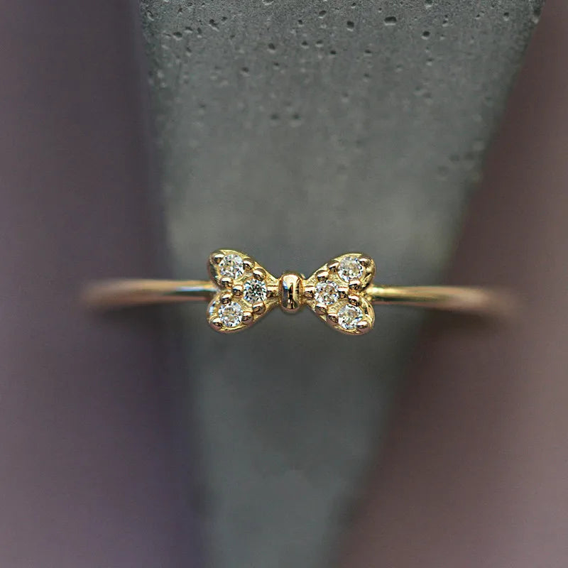 925 Sterling Silber 14K vergoldeter Ring Japanischer exquisiter Mikro-Inlay-Zirkon-Schleifenring für Damen Partyschmuck