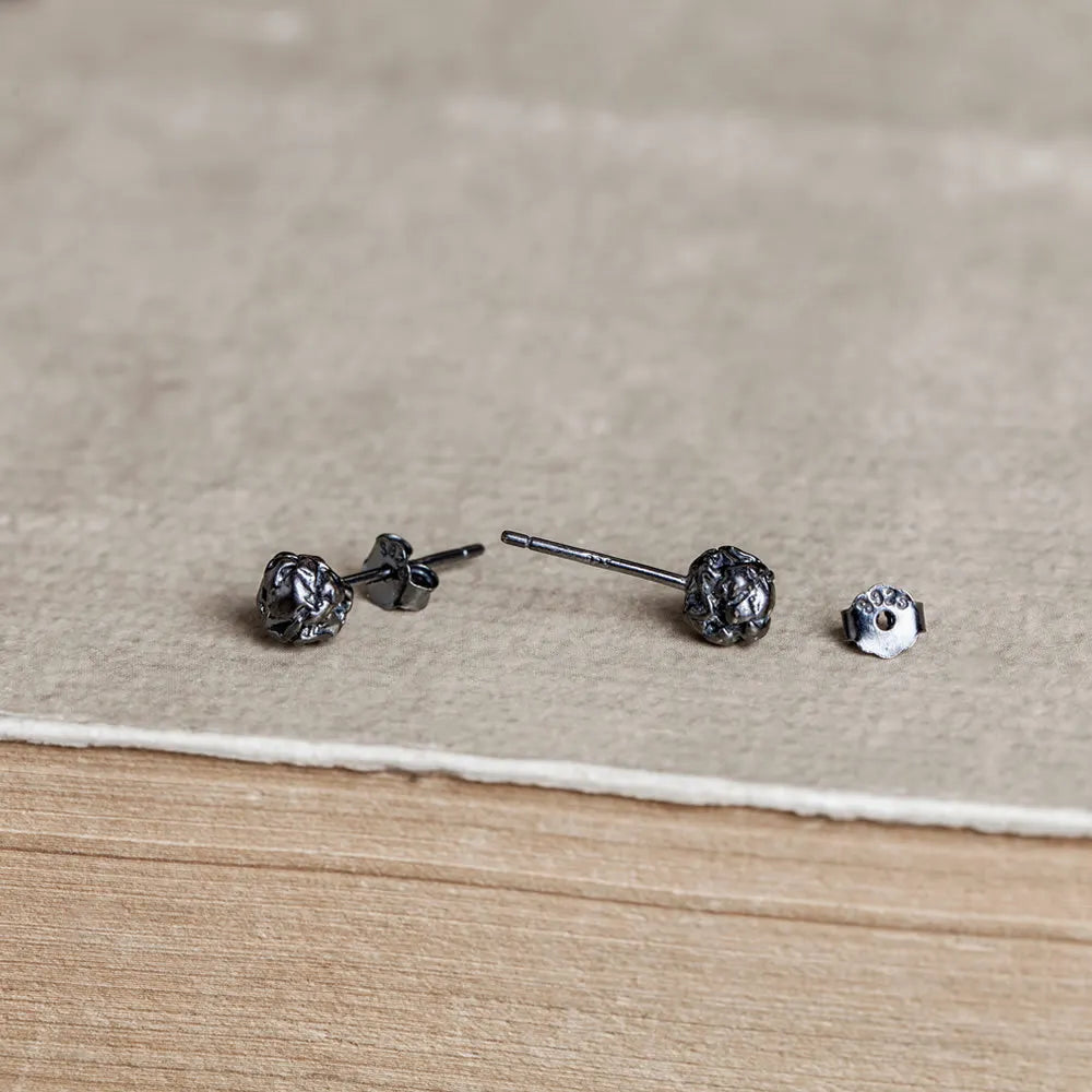 MKENDN  Vintage 925 Sterling Silver Men Sugar Paper Ball Stud Earrings Oxidized Black Woman Hypoallergenic All-match Ear Jewelry
