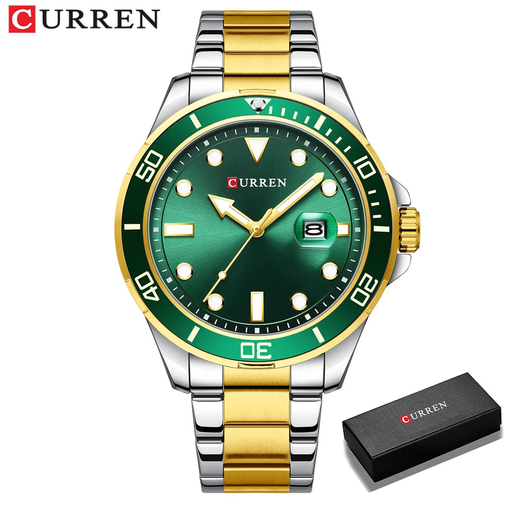 CURREN Fashion Business Mens Wristwatches Green Clock Male Quartz Stainless Steel Watches Reloj Hombre