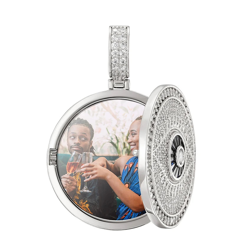 Evil Eye Memory Medallions Customized Photo Pendant Necklace For Men Hip Hop Jewelry & Engraved Pendant Name Memory Gift