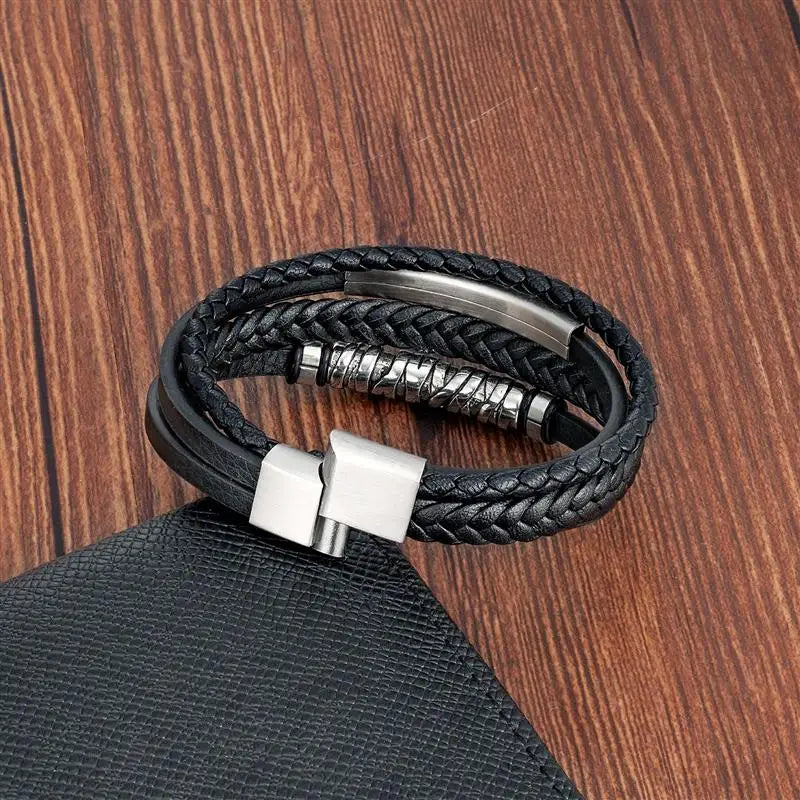 Multilayer Stainless Steel Insert Bracelet Viking Leather Bracelets for Men Braided Bangles Punk Jewelry Homme Accessories - Madeinsea©