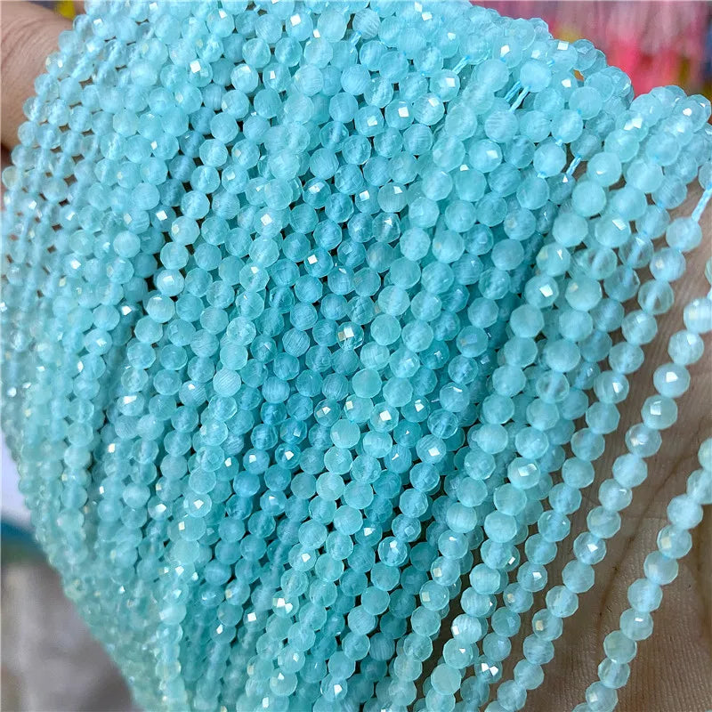 2 3mm Natural Labradorite Quartz Moonstone Crystal Stone Beads Round Faceted Loose Beads For Jewelry Making DIY Bracelet 15.5"