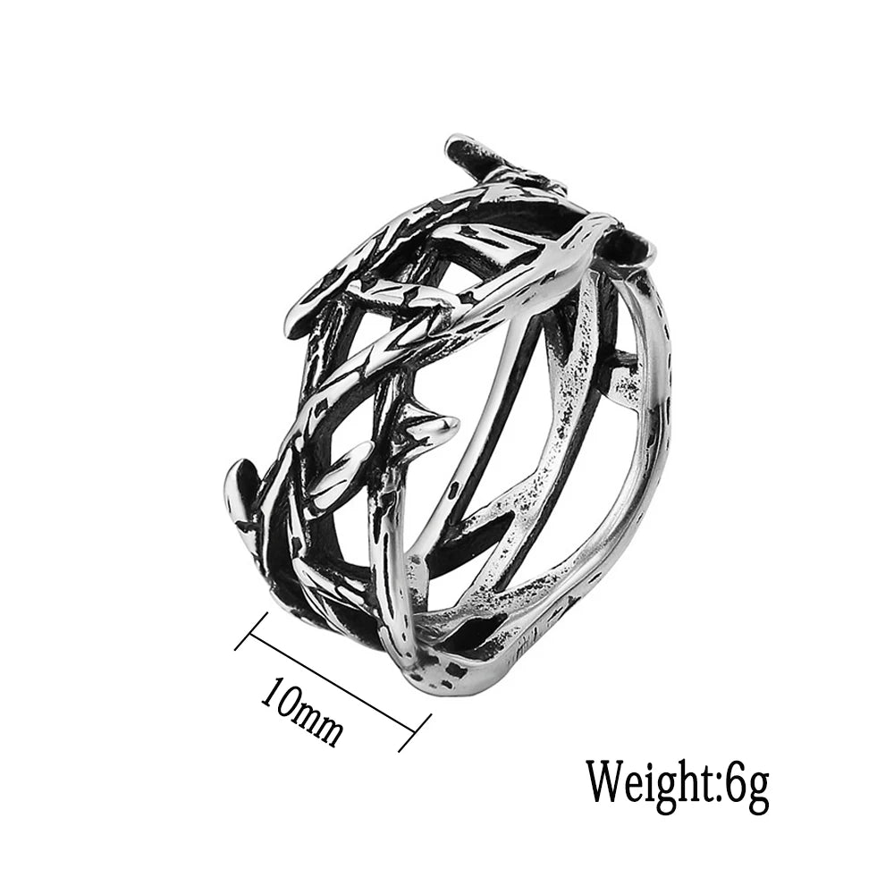 Retro Peace Olive Branch Stainless Steel Mens Ring Punk Simple Creative Thorns Biker Thorn Ring Jewelry Gift