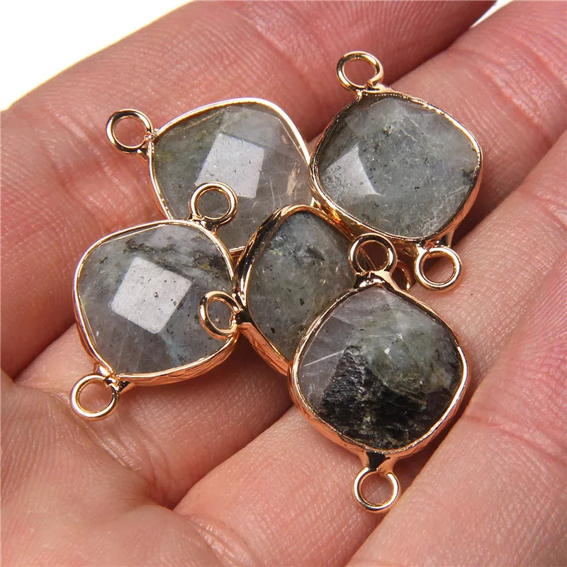 14MM Natural Stone Connector Pendant Agat Quartzs Rhombus Shape Faceted Charms  For Jewelry Making Necklace Bracelet Accessories