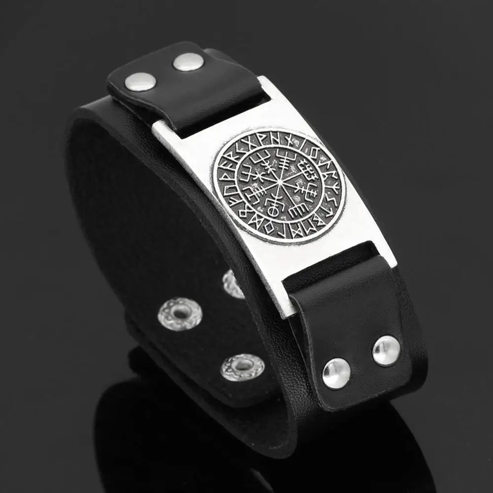 Viking snowflake Bracelet men's jewelry Nordic Viking Vegvisir Compass Bangles Nordic Runes Leather Bracelet