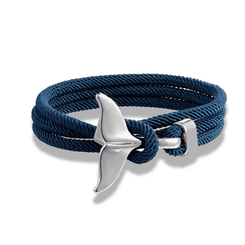 MKENDN Fashion Whale Tail Anchor Bracelets Men Multilayer Charm Rope Chain Bracelet Male Women Navy style Wrap Metal Sport Hook