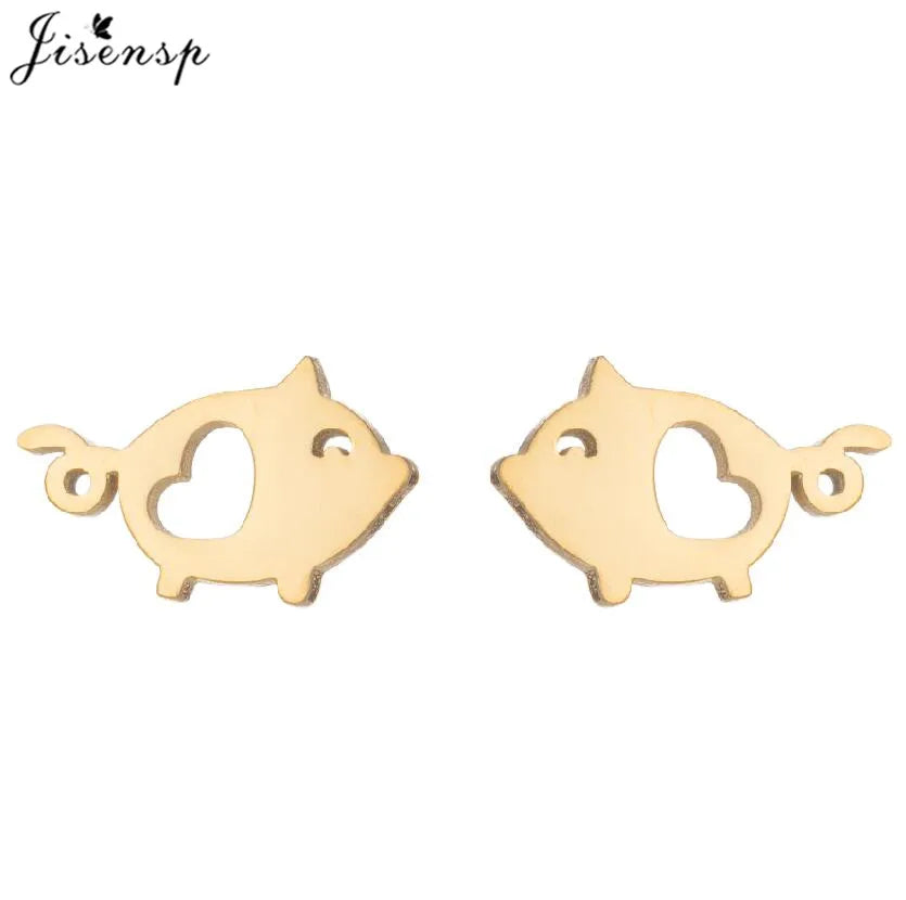 Niedliche kleine Schweinchen-Ohrringe, Boho-Stil, Herz-Ohrstecker mit Ferkelmotiv für Mädchen und Tierliebhaber, Edelstahl-Schmuck