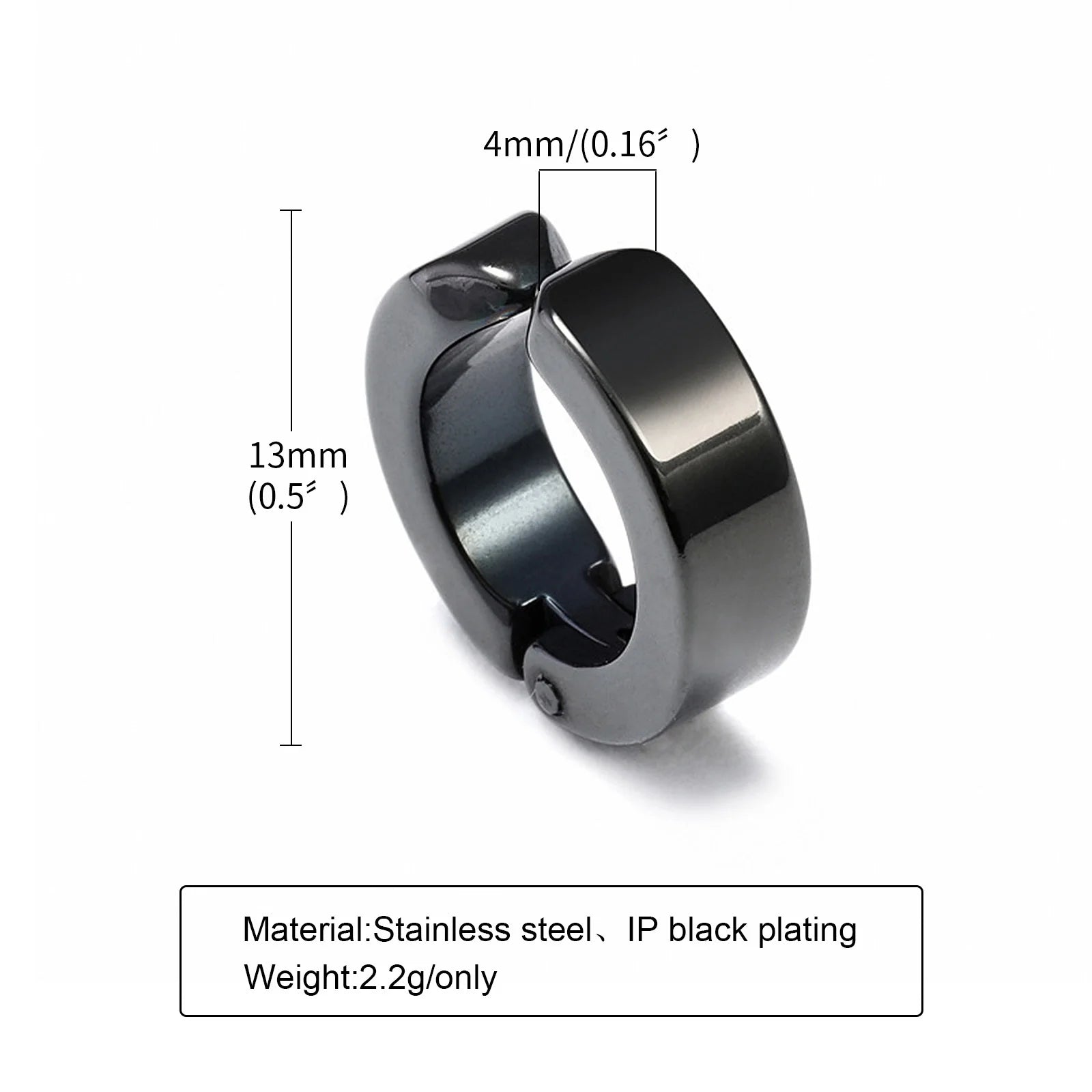 Vnox Punk Clip Earrings for Men Women, Black Stainless Steel Ear Accessory, Gothic Rock Hiphop Hoop Circle Earring 1 Piece - Madeinsea©