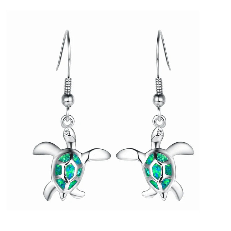 Cute Women Sea Turtle Long Drop Earrings Wedding Jewelry Accessories Fashion Blue Imitation Opal Pendant Earrings for Women
