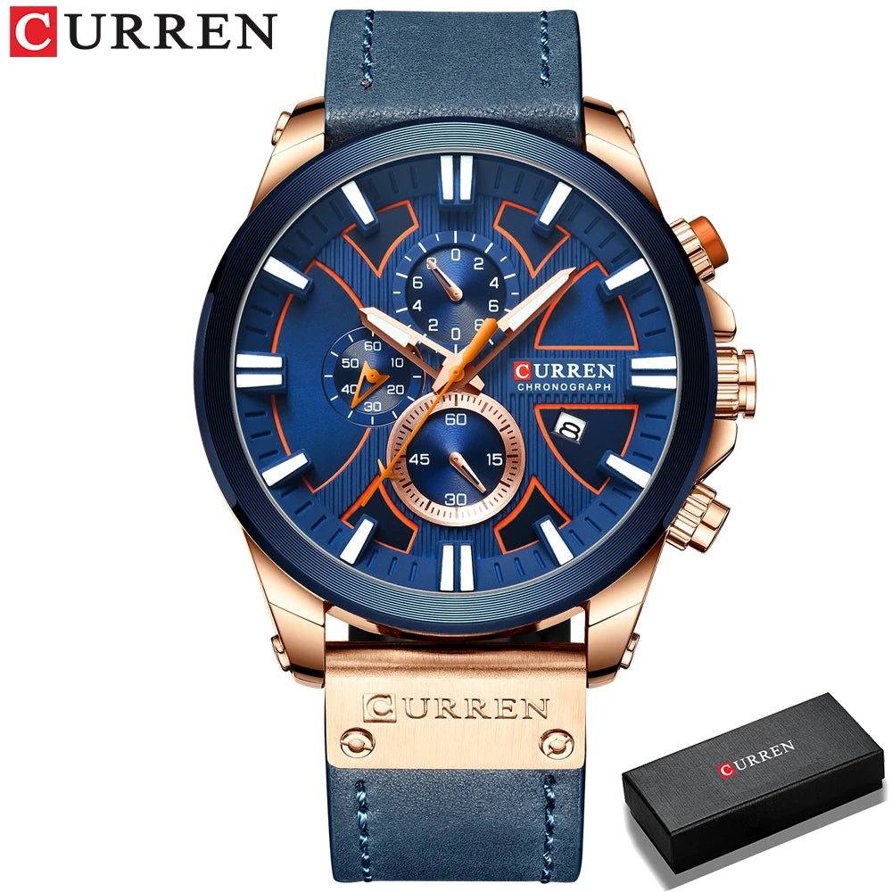 Montre CURREN Chronographe Sport Montre à Quartz Montre-bracelet en cuir pour homme Relogio Masculino Cadeau Mode pour Homme