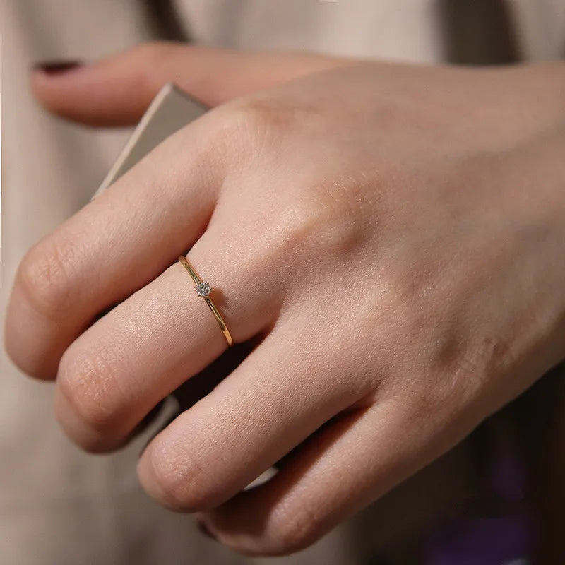 925 Sterling Silver Tail Ring Plating 14k Gold Korean Version Simple Diamond Fine Ring Women Proposal Jewelry Accessories