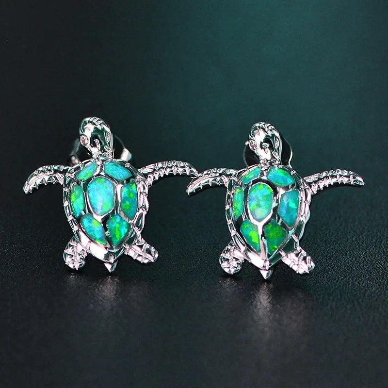 Cute Women Sea Turtle Long Drop Earrings Wedding Jewelry Accessories Fashion Blue Imitation Opal Pendant Earrings for Women