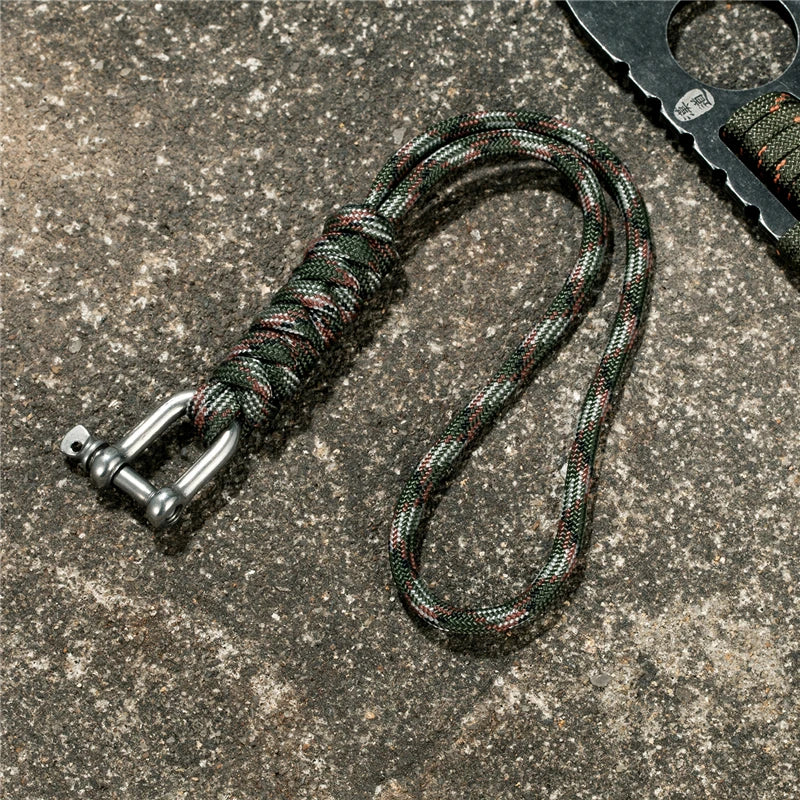 New Design Paracord Keychain stainless steel U-shaped Buckle Hand-woven keychain Wrist Anti-lost Rope Emergency Survival Tool