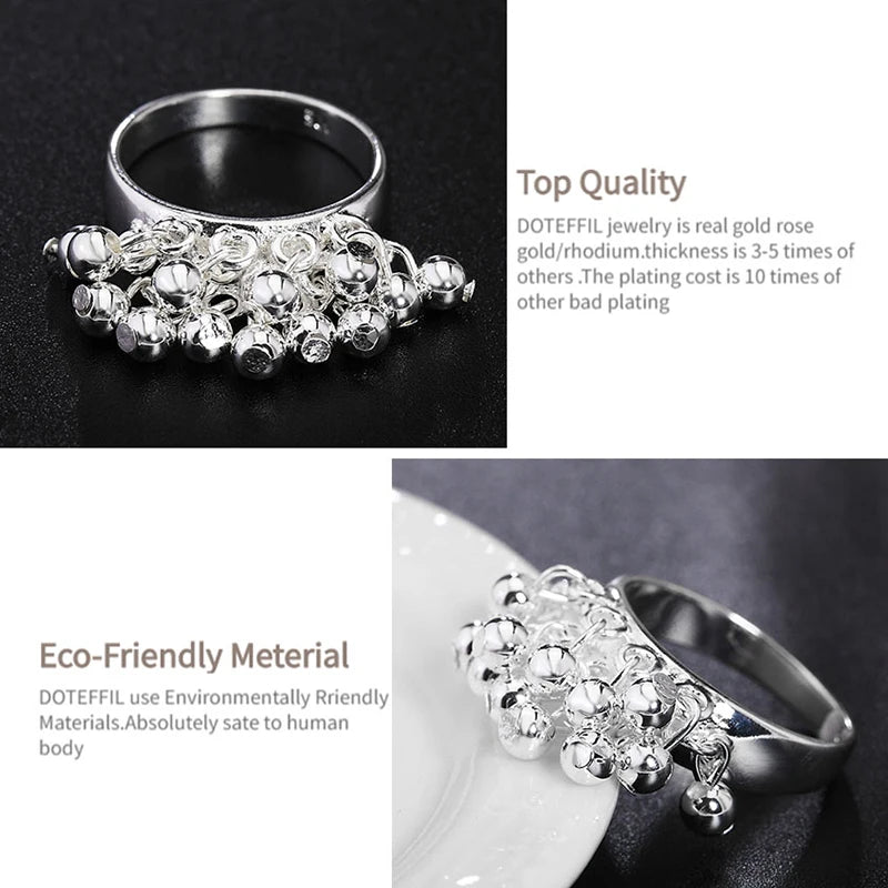 DOTEFFIL 925 Sterling Silver Smooth Grape Beads Ring For Women Fashion Wedding Engagement Party Gift Charm Jewelry