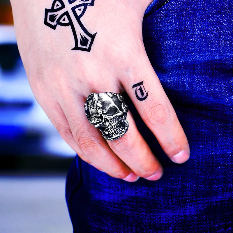 Beier new store 316L Stainless Steel Devil Skull Men's Rings Death Snake Punk Rock Fashion high quality Gifts LLBR8-652R