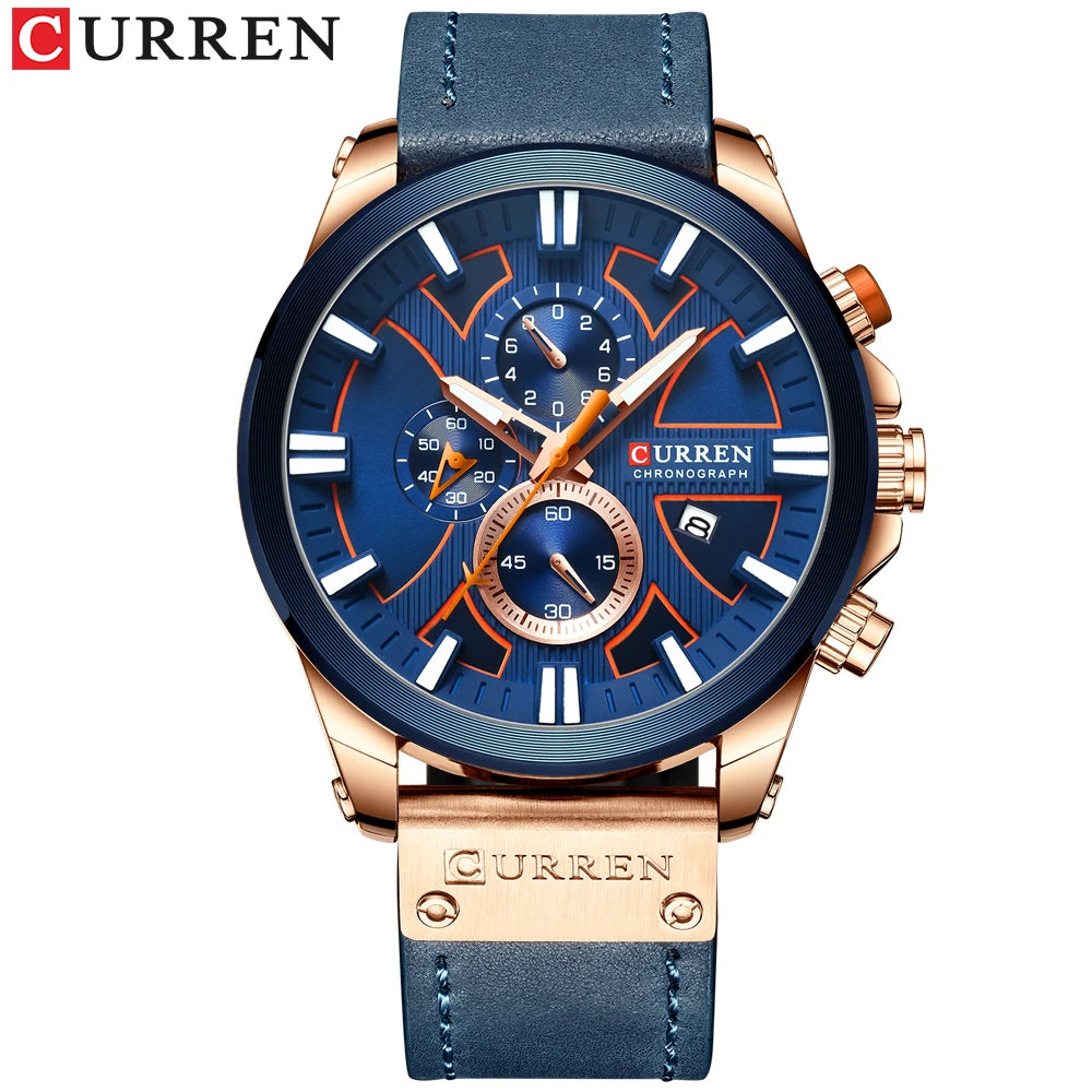 Montre CURREN Chronographe Sport Montre à Quartz Montre-bracelet en cuir pour homme Relogio Masculino Cadeau Mode pour Homme