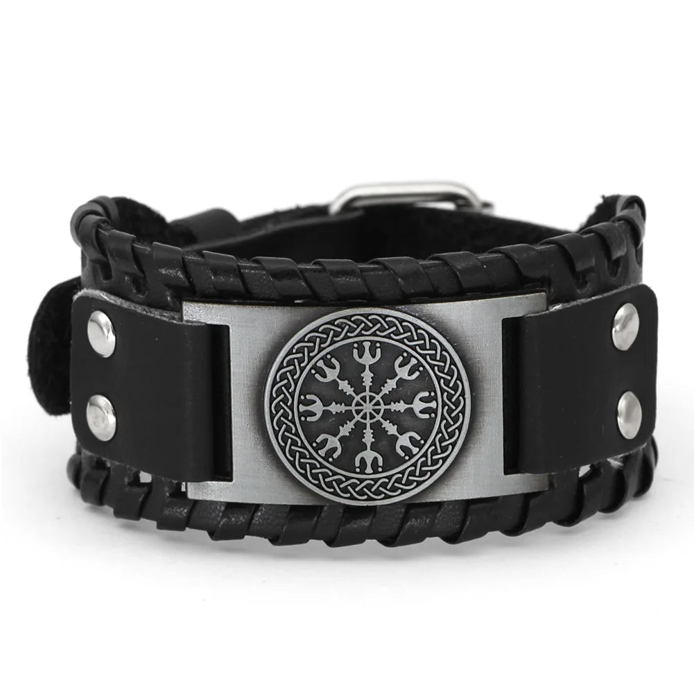 Viking snowflake Bracelet men's jewelry Nordic Viking Vegvisir Compass Bangles Nordic Runes Leather Bracelet
