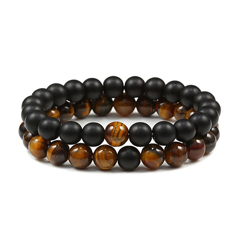 Men Bracelet Tiger Eye Stone Braided Bracelet Black Matte Natural Stone Beads Bracelet Couple Distance Charm Yoga Jewelry Gifts - Madeinsea©