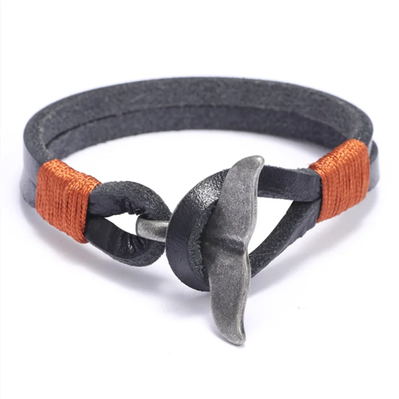 MKENDN Vintage Whale Tail Leahter Bracelet Men Women Fashion Beach Jewelry Summer Punk Style