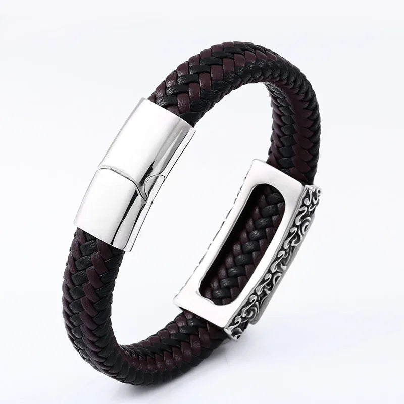 Beier 316L stainless steel Fashion colorful leather embedded stone bracelet men's popular high quality jewelry boy's gift