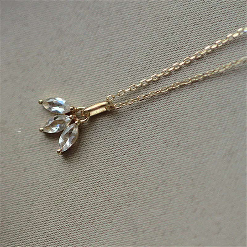 925 Sterling Silver Plating 14K Gold Inlaid Crystal French Clover Pendant Clavicle Chain Necklace Women Jewelry Accessories