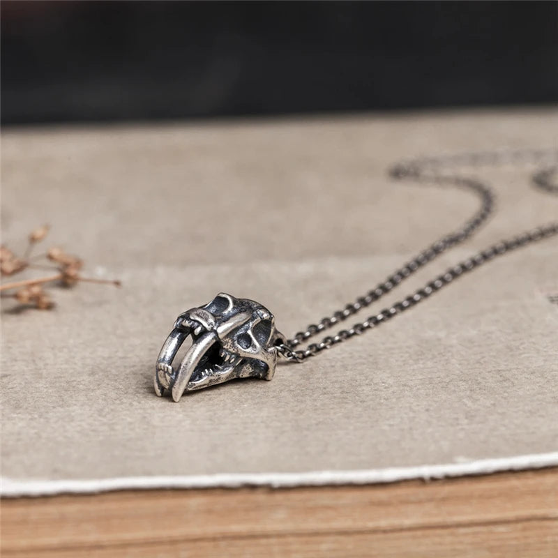 MKENDN S925 Sterling Silver Creative Retro Oxidized Black Eagle Crocodile Cheetah Rhino Skull Pendant Necklace Desert Jewelry
