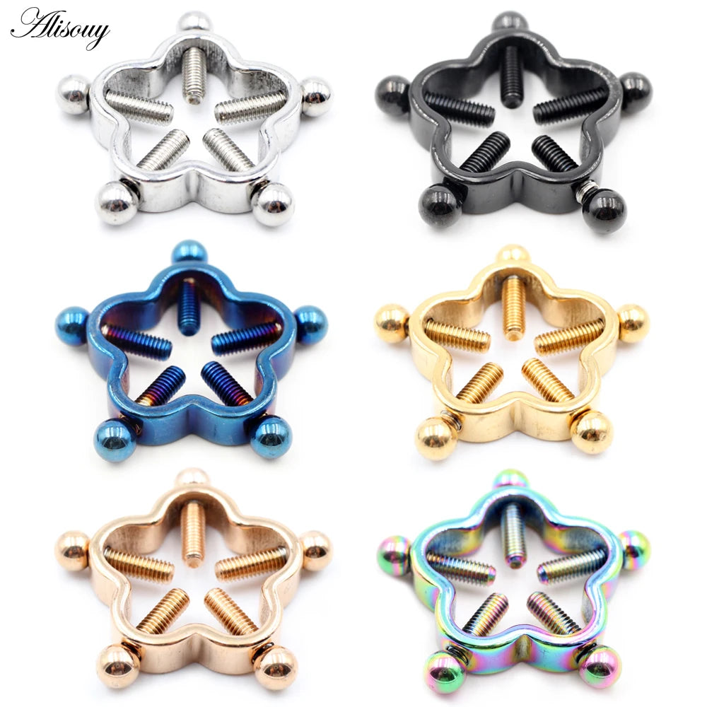 Alisouy 1pc Stainless Steel Sexy Flower Fake Non Piercing Nipple Ring Shield Body Jewelry Nipple Clamp Adult Game For Women Gift