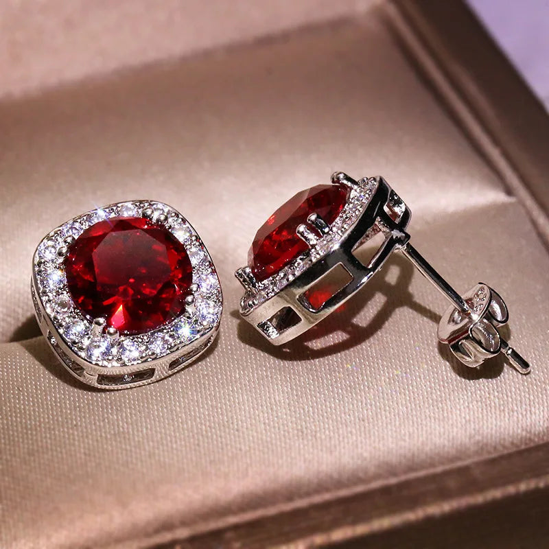 S925 Sterling Silver Diamonds Wedding Earrings for Women ruby Cartoon Fine Jewelry 925 Silver Earrings Engagement Earrings Women