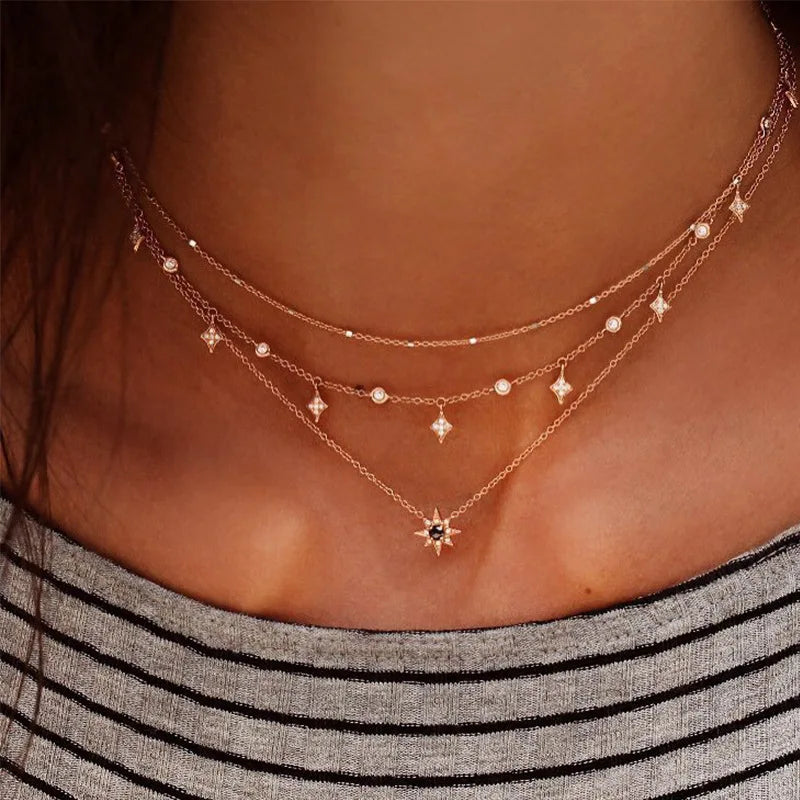 Bohemian Multi layered Necklaces For Women Moon Cross Tree Star Pendant chains Statement Choker 2020 Boho Fashion Jewelry
