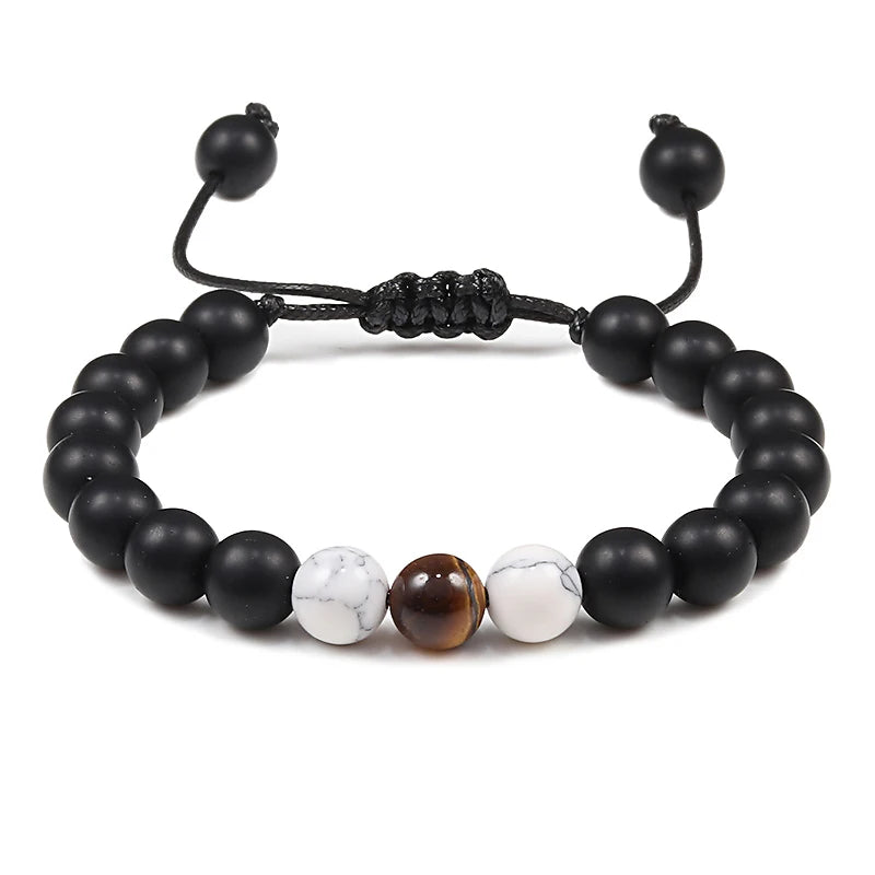 Adjustable Couples Distance Beaded Bracelets Natural Stone Lava Matte White Black Braided Bracelet for Men Women Gifts Pulseiras