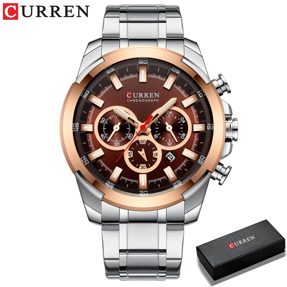 CURREN Casual Sporty Wristwatches Stainless Steel Band Chronograph Clock Men's Watches Luxury Original Quartz Clock Male