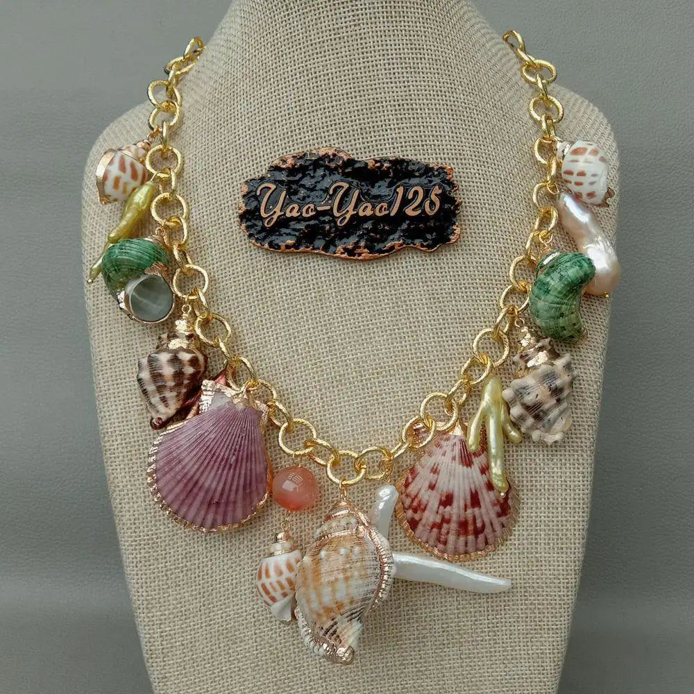 Multi Sea Shell Pearl Chain Necklace - Madeinsea©