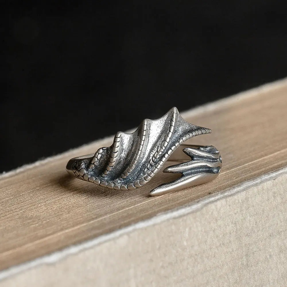 MKENDN Vintage 100% 925 Sterling Silver Dragon Wings Ring For Men and Women Gothic Street Hip Hop Punk Dark Jewelry