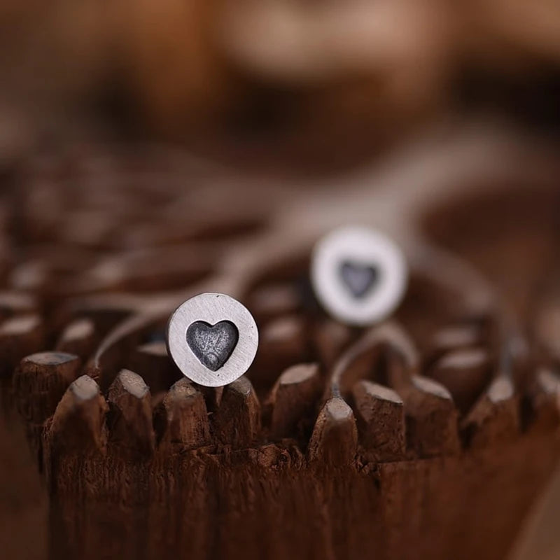 MKENDN 100% 925 Sterling Silver Heart Round Stud Earrings Personality Minimalist Heart Ear Jewelry Accessories Gothic Style