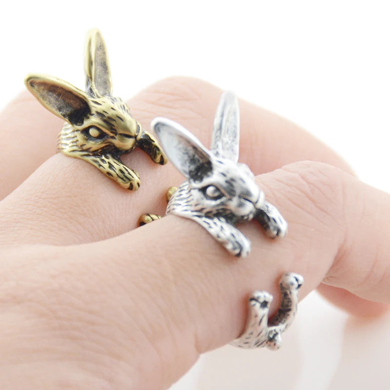 Punk Brass Knuckle Bunny Anel Rings For Women Boho Animal Anillos Rabbit Love Ring Men Jewelry Gifts for Moms Daughters Girls