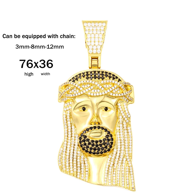 Super Big Gold Colour Jesus Copper Iced Out Cubic Zirconia Pendant Necklace For Men's Hip Hop Jewelry Wholesale Drop Shipping