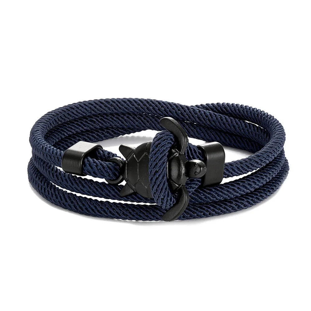 MKENDN Hand Braided Sea Turtle Viking Bracelet Charms Darkblue Rope For Men Women Beach Wristband Adjustable Jewelry Homme