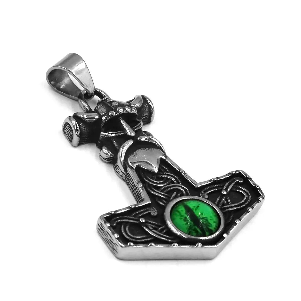 Pendentif hache viking nordique tendance en pierre colorée, marteau de Thor Odin, bijoux en acier inoxydable, nœud celtique, pendentif motard pour homme SWP0618A