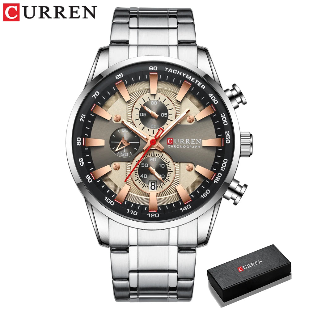 CURREN Man Watches Luxury Sporty Chronograph Wristwatches for Men Quartz Stainless Steel Band Clock Luminous Hands - Madeinsea©