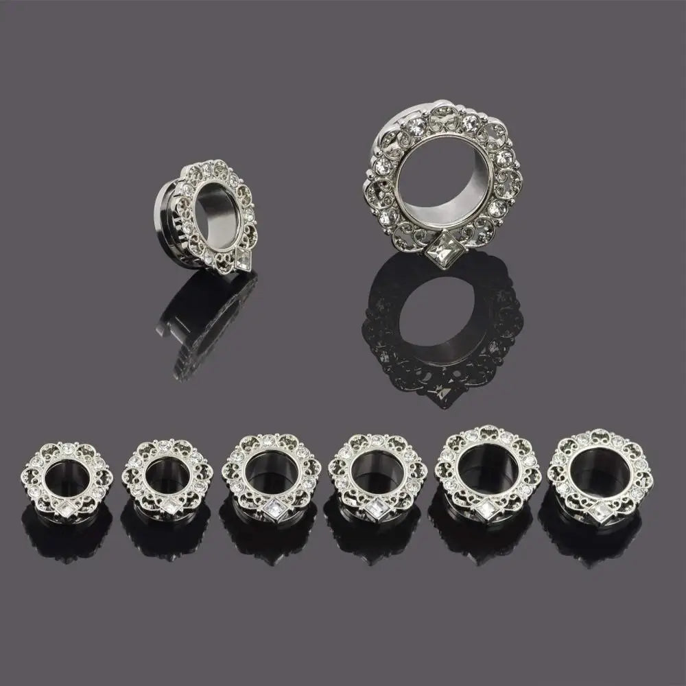2 Stück Ohrstöpsel/Tunnel/Ohrpiercings aus 316L Edelstahl mit geschraubten Sattelohrring-Expander-Messgeräte Körperschmuck-Piercings