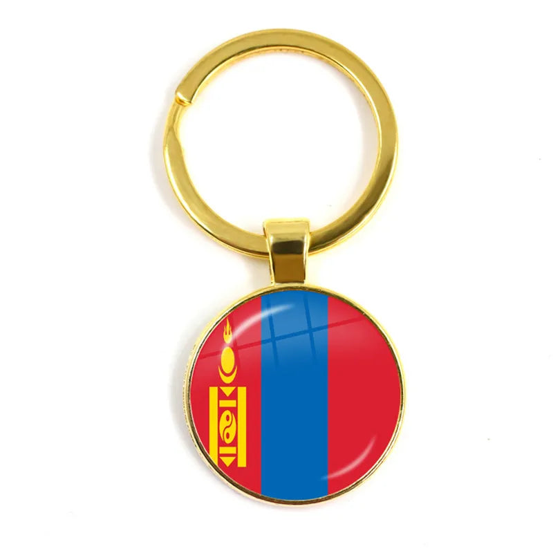 Porte-clés drapeau national de Malaisie, du Laos, du Danemark, de Norvège, de Suède et de Slovaquie, cabochon en verre de 25 mm, cadeau pour femmes et hommes