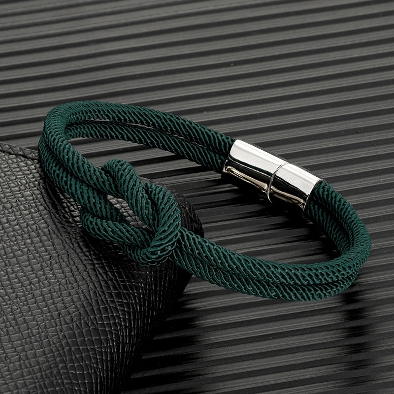 MKENDN Men Nautical Double Strand Square Knot Bondage Survival Bracelet Women Rescue Emergency Rope Jewelry With 316L Magnet