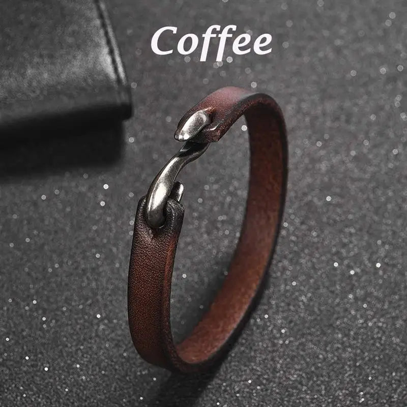 Jiayiqi Men Bracelet Genuine Leather Bangle Retro Cuff Bracelet Classic Hooks Wristband Men Women Jewelry Gifts